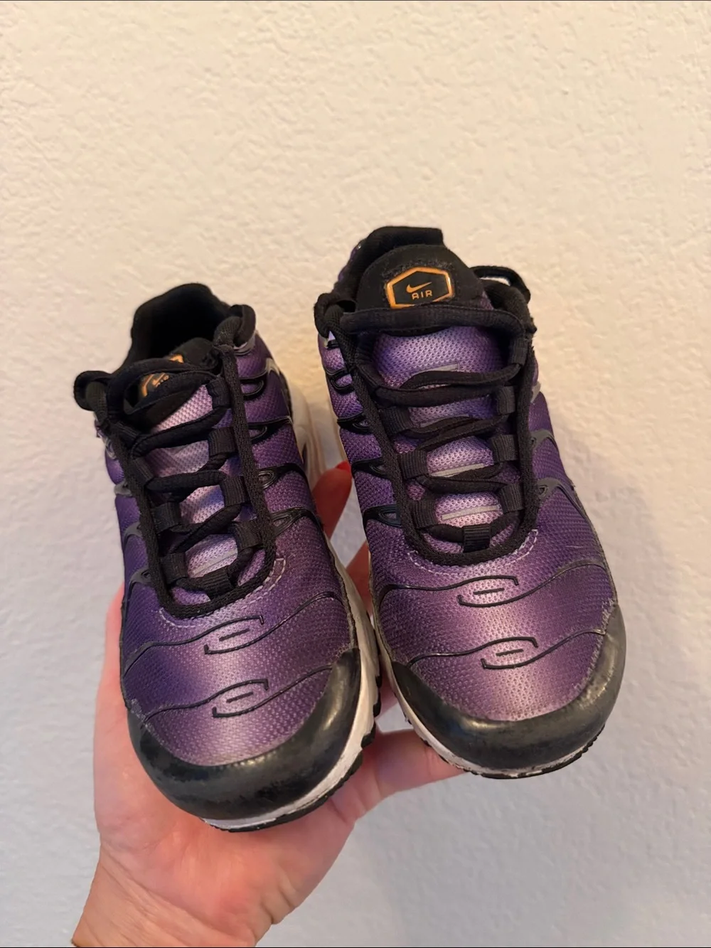 Nike Purple and Black Air Max Plus TN with Orange Swoosh